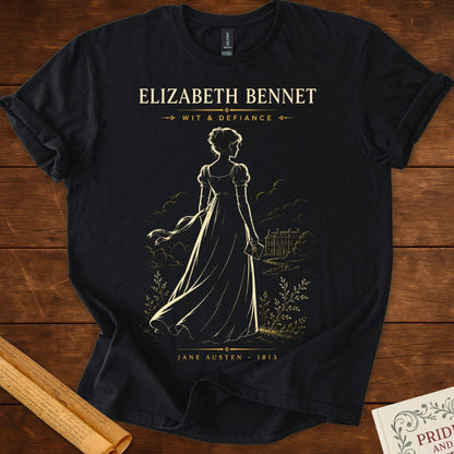 Elizabeth Bennet – Wit & Defiance (Silhouette Series) Literary T-Shirt Black