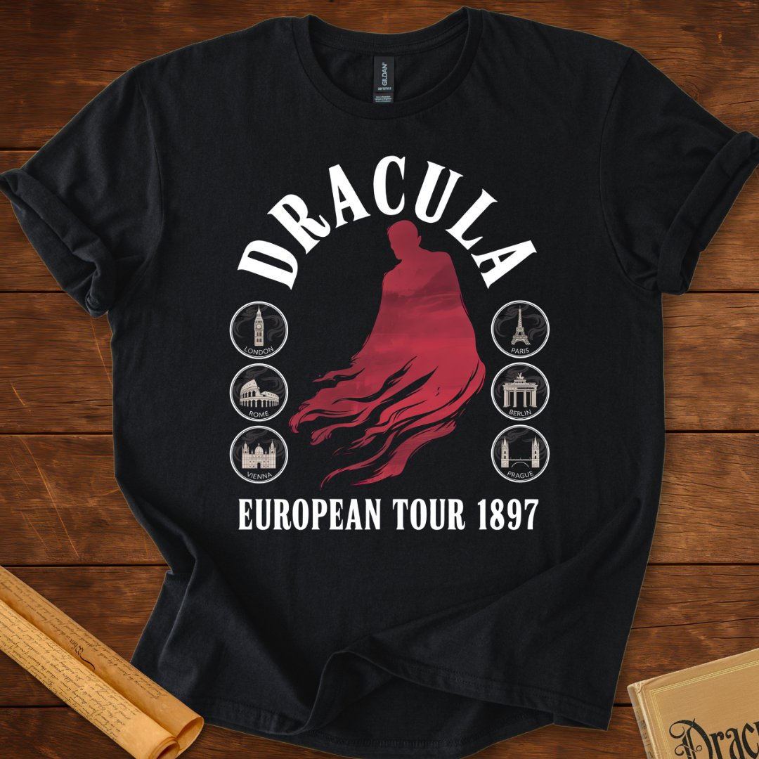 Dracula European Tour City Stamps T-Shirt Black
