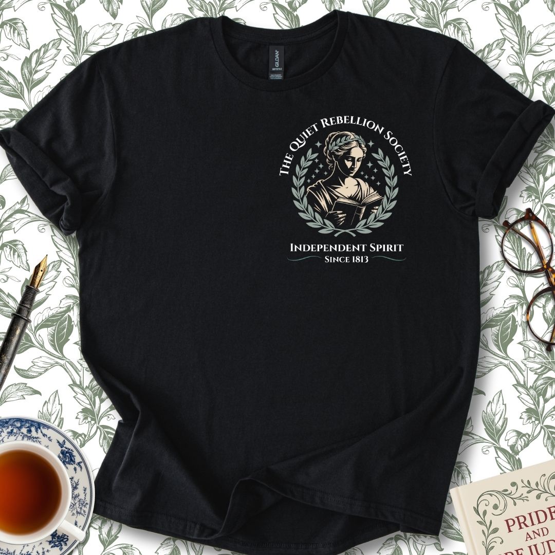The Quiet Rebellion Society Insignia Jane Austen T-shirt Black