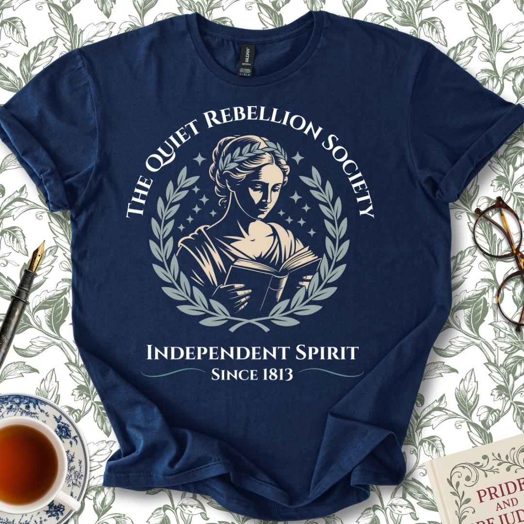 The Quiet Rebellion Society Full Insignia Jane Austen T-shirt Navy