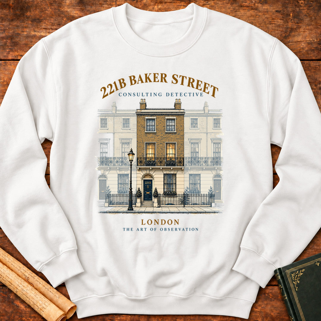 221B Baker Street – Consulting Detective Sherlock Holmes Sweatshirt - White