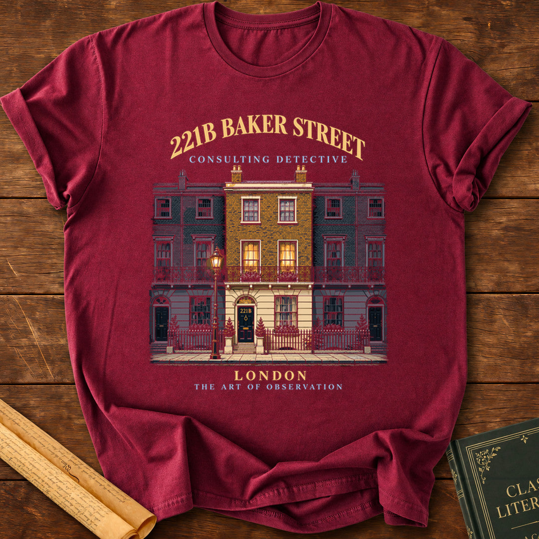 221B Baker Street – Consulting Detective Sherlock Holmes T-Shirt - Maroon