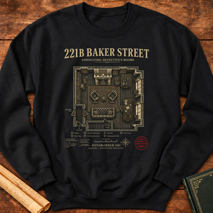 221B Baker Street – Sherlock Holmes Floor Plan Sweatshirt - Black