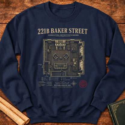 221B Baker Street – Sherlock Holmes Floor Plan Sweatshirt - Navy