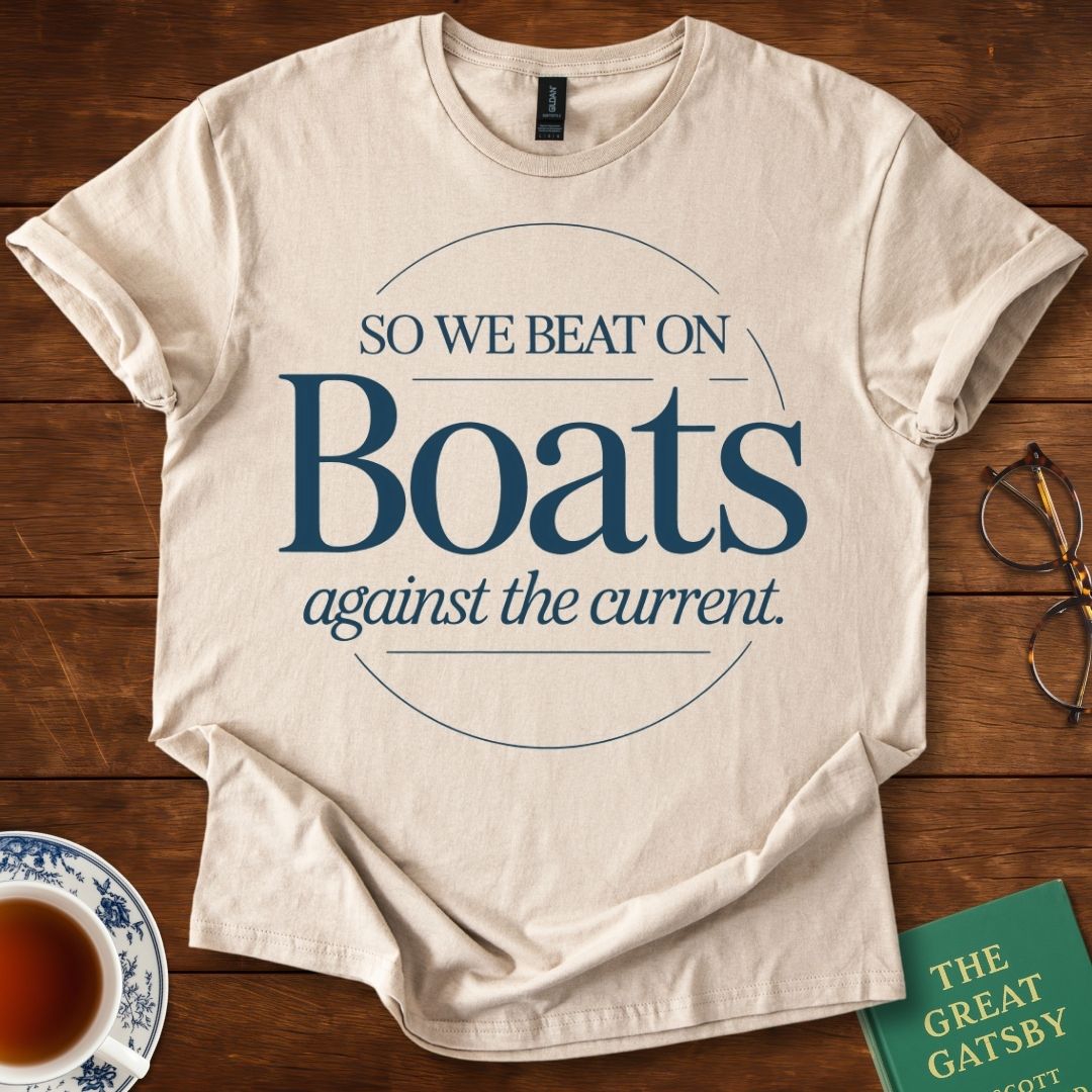 So We Beat On, Boats Against the Current (Circular Text) T-Shirt