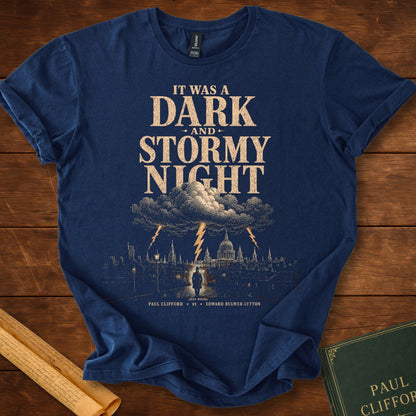 It Was a Dark Stormy Night | Paul Clifford (1830) | Literary Gothic T-Shirt Navy