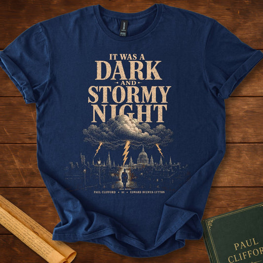 It Was a Dark Stormy Night | Paul Clifford (1830) | Literary Gothic T-Shirt Navy