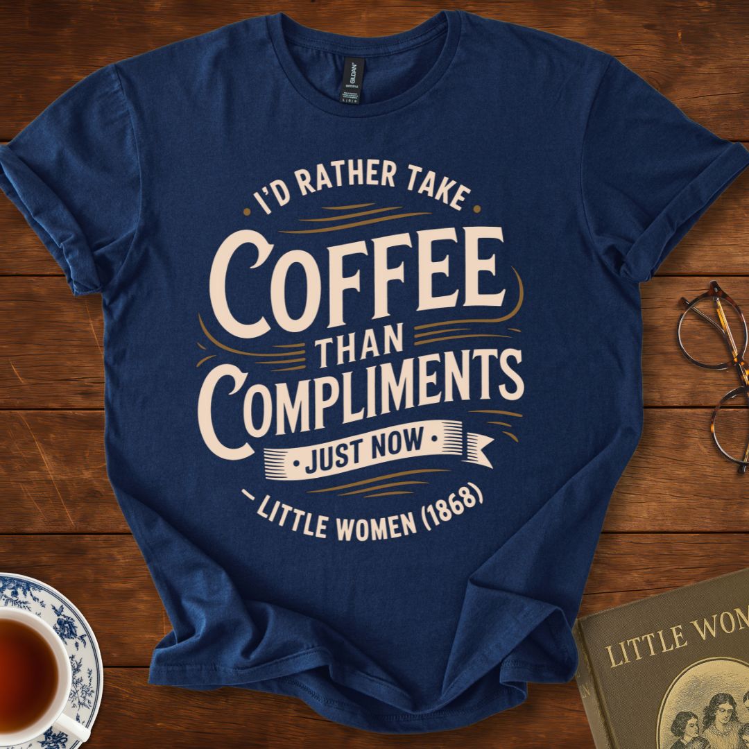 “I’d Rather Take Coffee…” Circular Design – Little Women T-Shirt Navy
