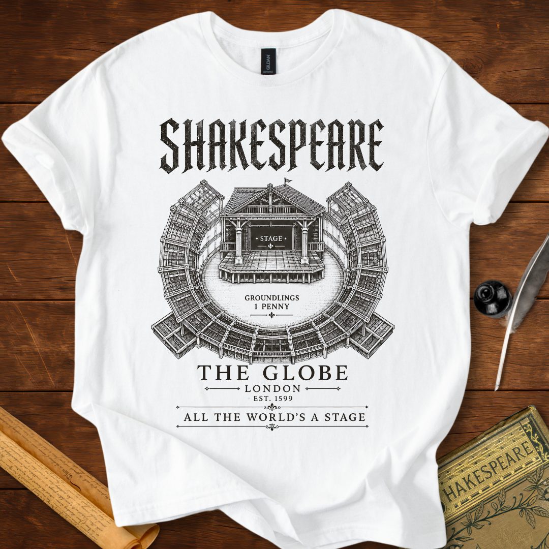 Shakespeare's Globe Theatre Blueprint T-Shirt – All The World's A Stage White