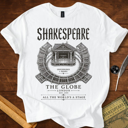 Shakespeare's Globe Theatre Blueprint T-Shirt – All The World's A Stage White