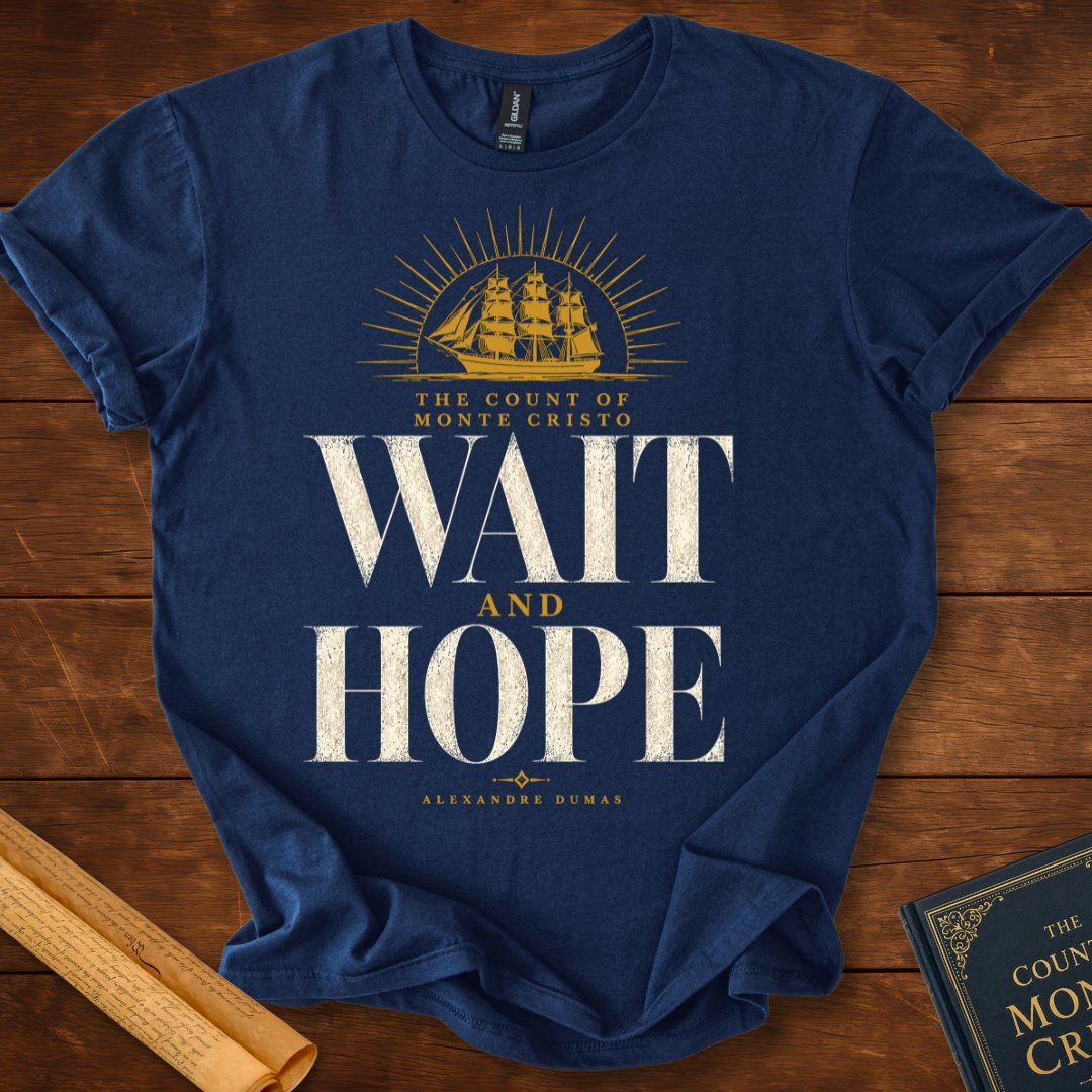 The Count of Monte Cristo "Wait and Hope" Literary T-Shirt Navy