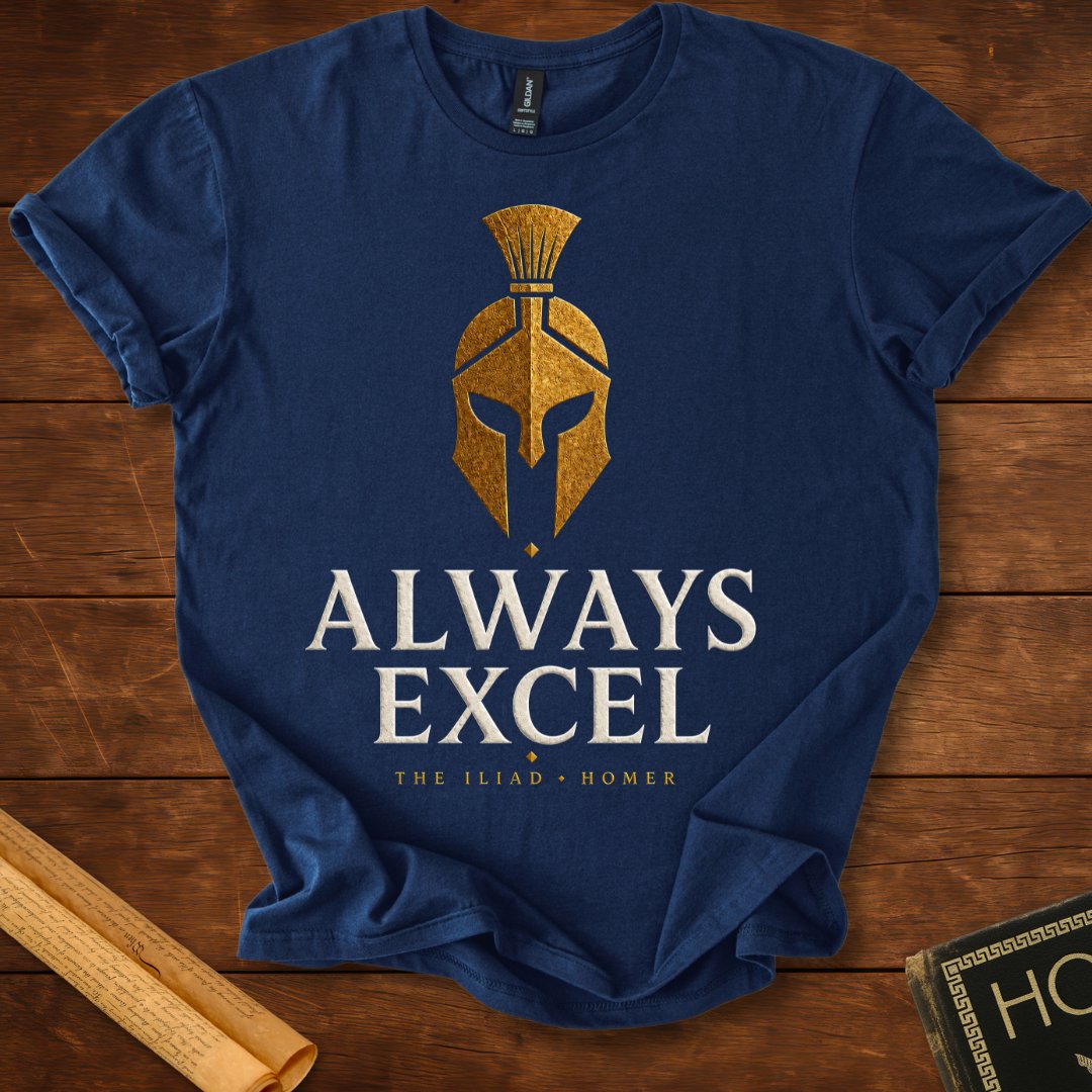 Always Excel | Homer | Ancient Greece Literary T-Shirt Navy