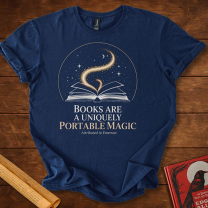 Books are a Uniquely Portable Magic T-Shirt Navy