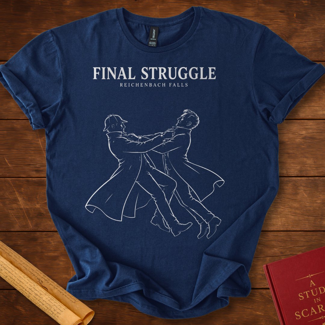 Sherlock Holmes Final Struggle Reichenbach Falls Silhouette T-Shirt Navy
