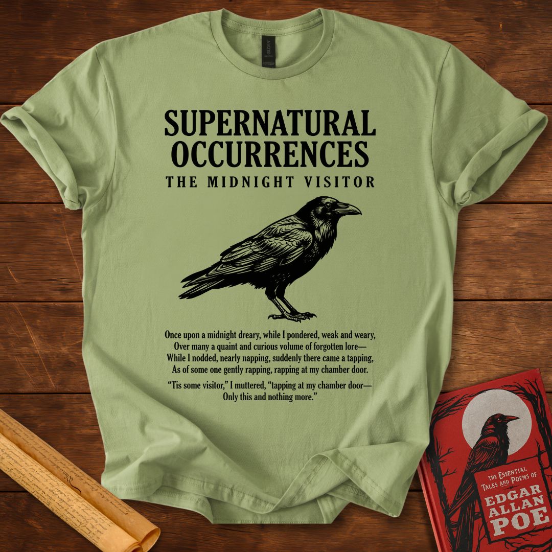 The Raven - The Midnight Visitor - Edgar Allan Poe T-Shirt Sage