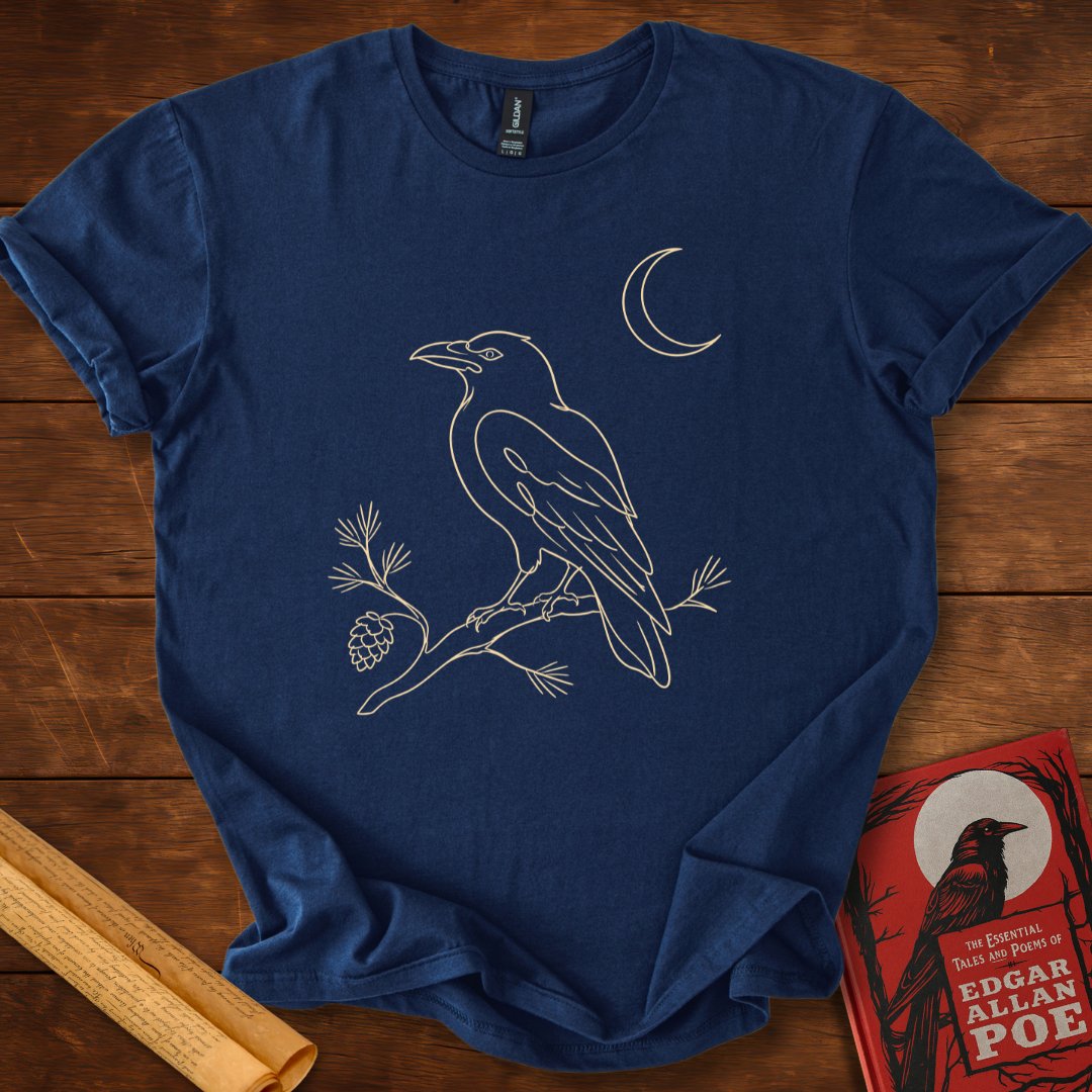 Nevermore Moonlit Raven – Edgar Allan Poe T-Shirt Navy