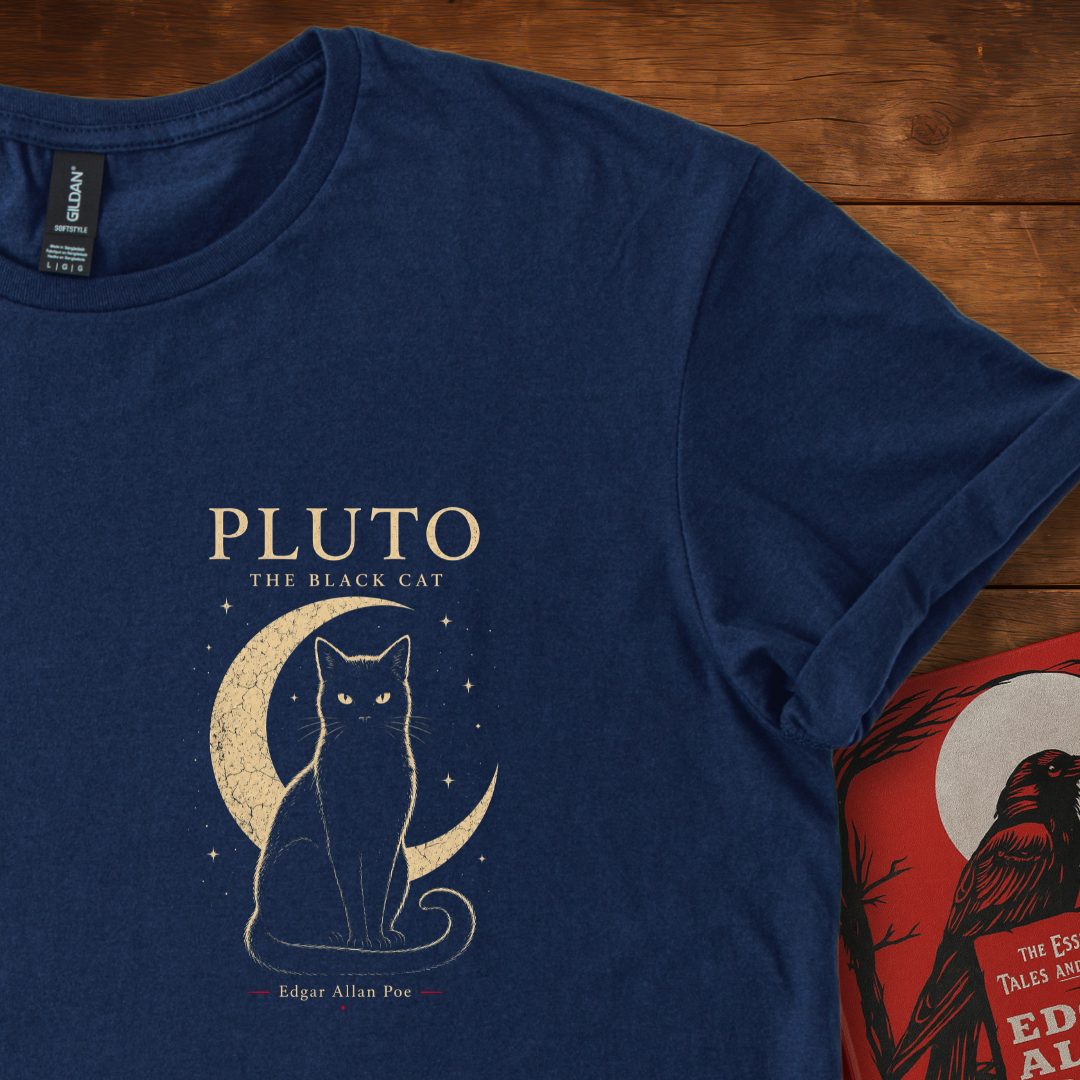 Pluto: The Black Cat Insignia – Edgar Allan Poe Gothic T-Shirt Navy