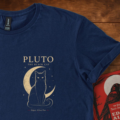 Pluto: The Black Cat Insignia – Edgar Allan Poe Gothic T-Shirt Navy