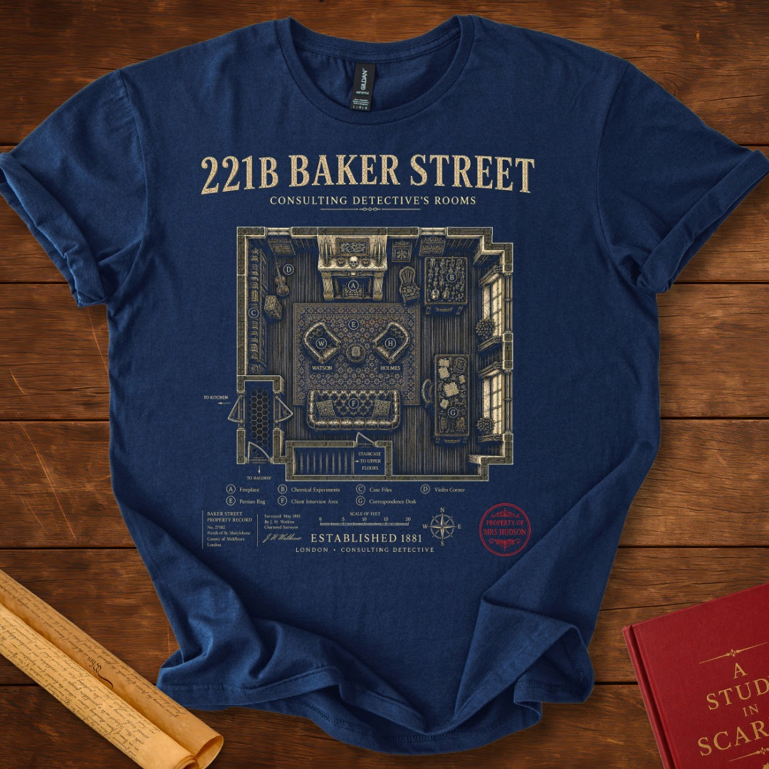 221B Baker Street – Sherlock Holmes Floor Plan T-Shirt