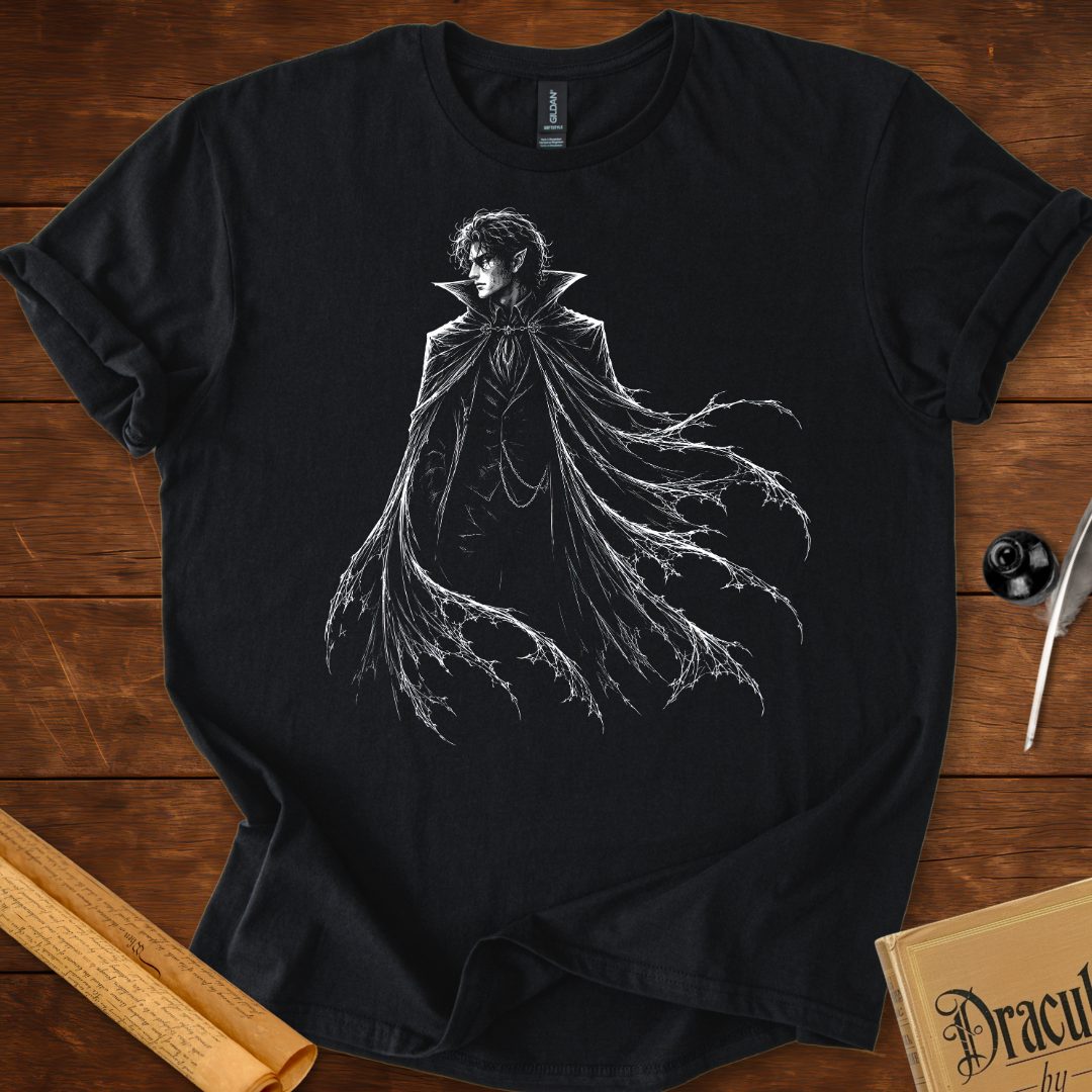 Dracula Cloaked in Darkness – Gothic Silhouette T-Shirt