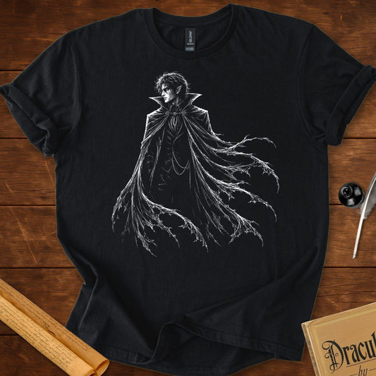 Dracula Cloaked in Darkness – Gothic Silhouette T-Shirt