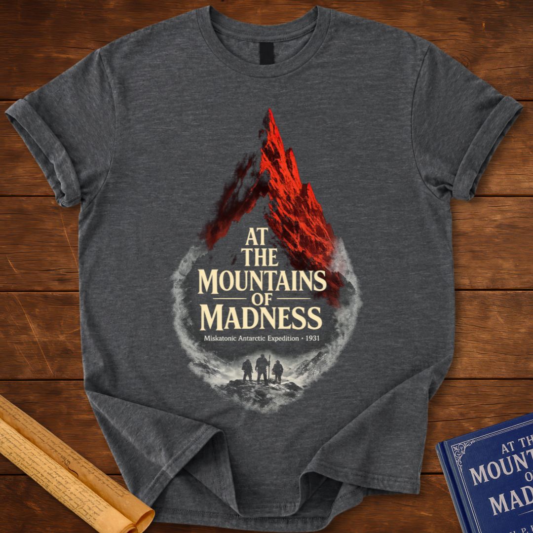 H. P. Lovecraft – At the Mountains of Madness Literary Horror T-Shirt Dark Heather Grey