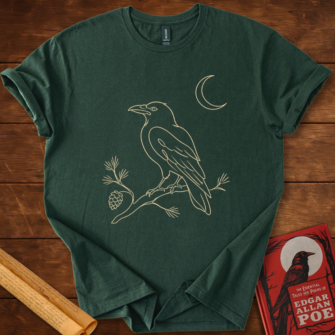Nevermore Moonlit Raven – Edgar Allan Poe T-Shirt Forest Green