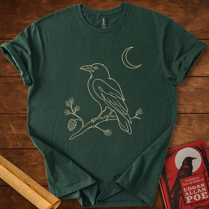Nevermore Moonlit Raven – Edgar Allan Poe T-Shirt Forest Green