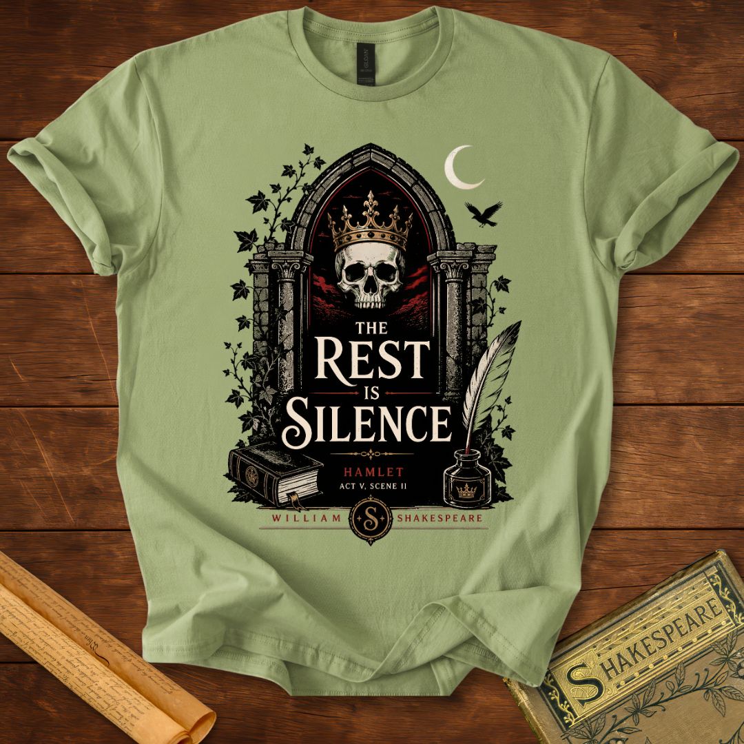 The Rest Is Silence – Shakespeare Hamlet Gothic T-Shirt Sage