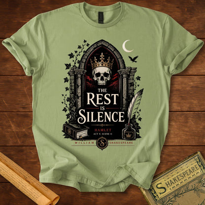 The Rest Is Silence – Shakespeare Hamlet Gothic T-Shirt Sage