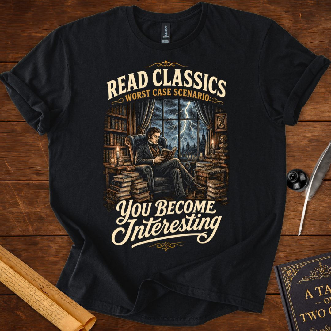 Read Classics, Worst Case Scenario – Male Book Lover Literary T-Shirt Black