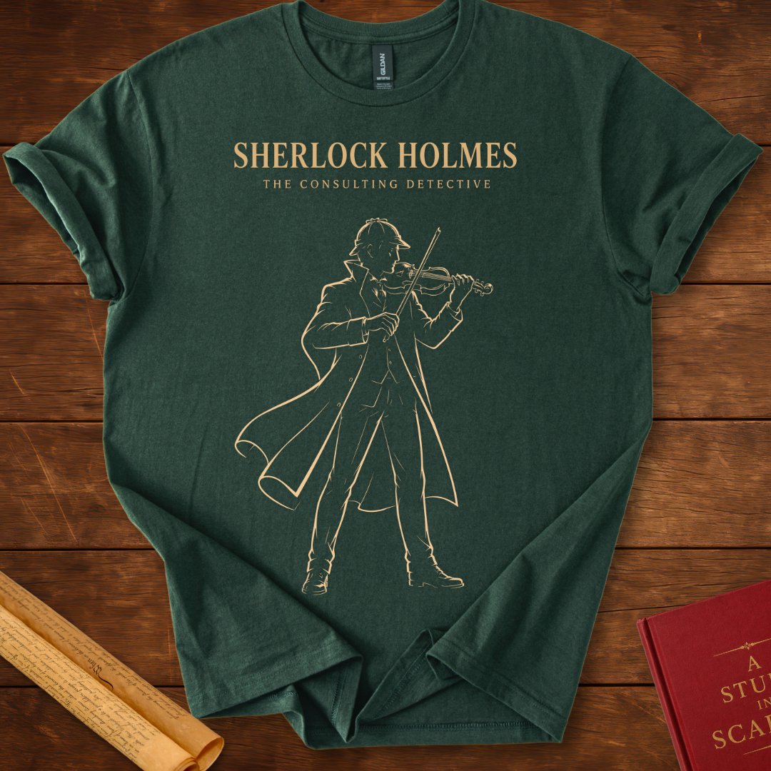 Sherlock Holmes Violin Silhouette T-Shirt Forest Green