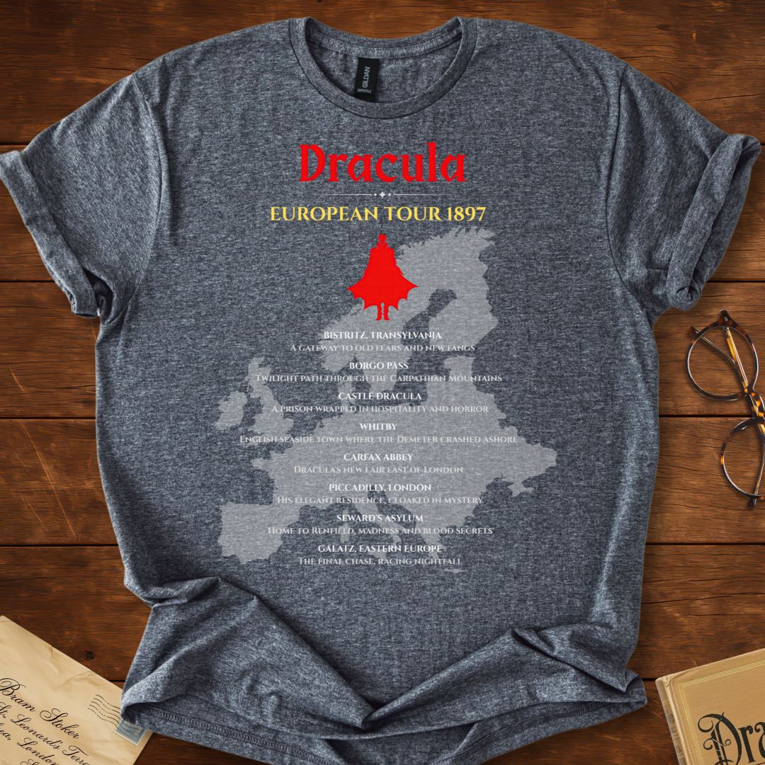 Dracula European Tour (Map Version) T-Shirt Dark Heather Grey
