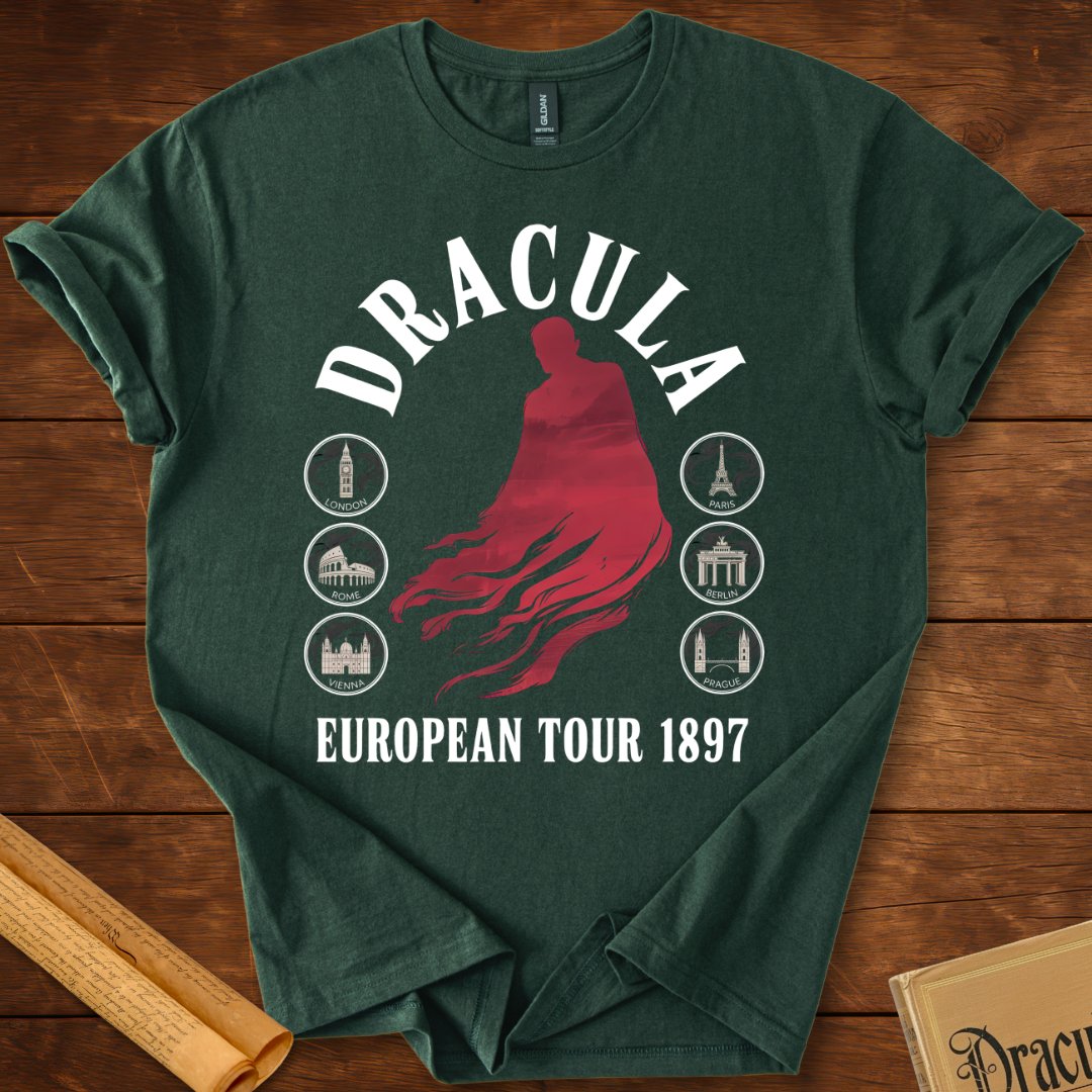 Dracula European Tour City Stamps T-Shirt Forest Green