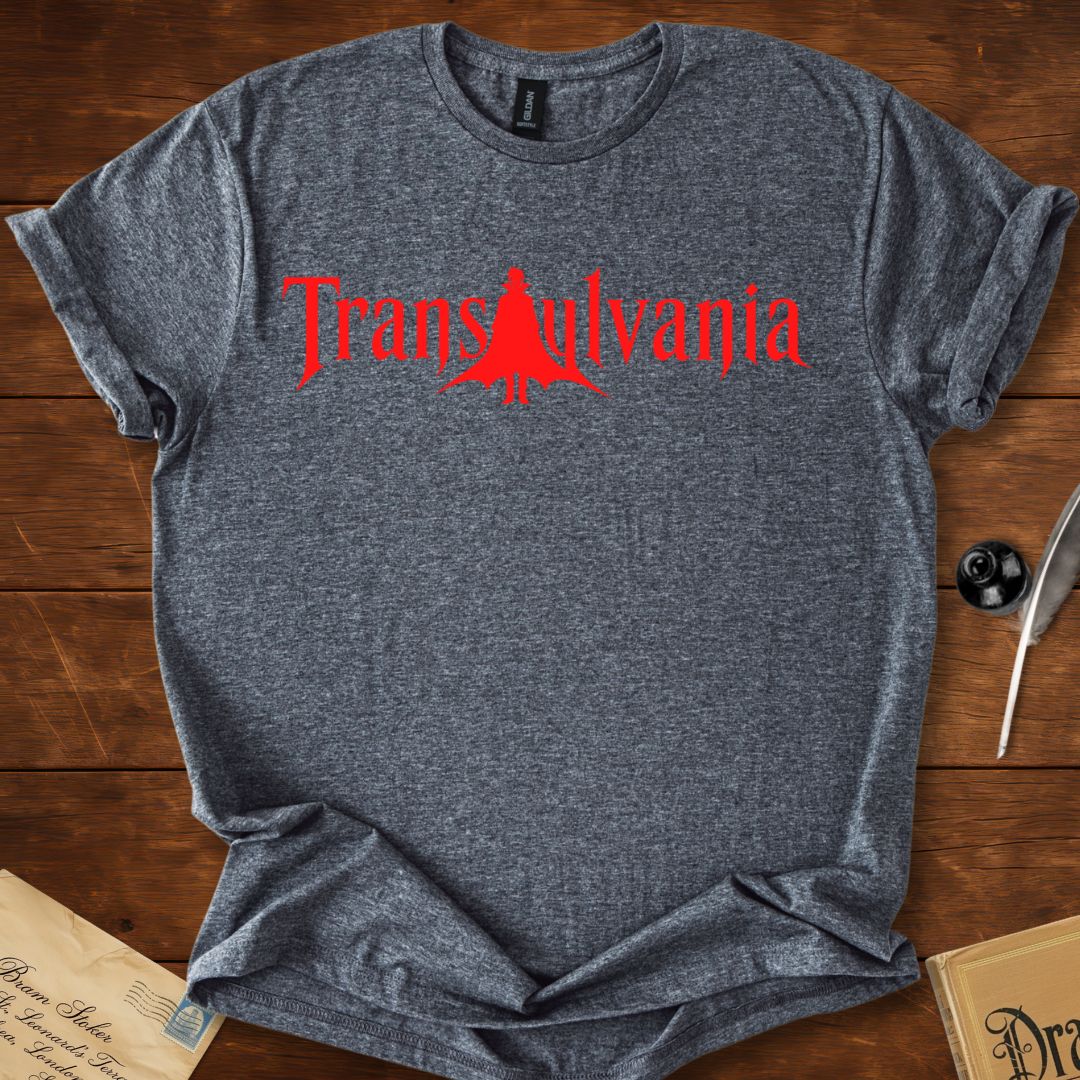 Transylvania Gothic Dracula Logo T-Shirt Dark Heather Grey