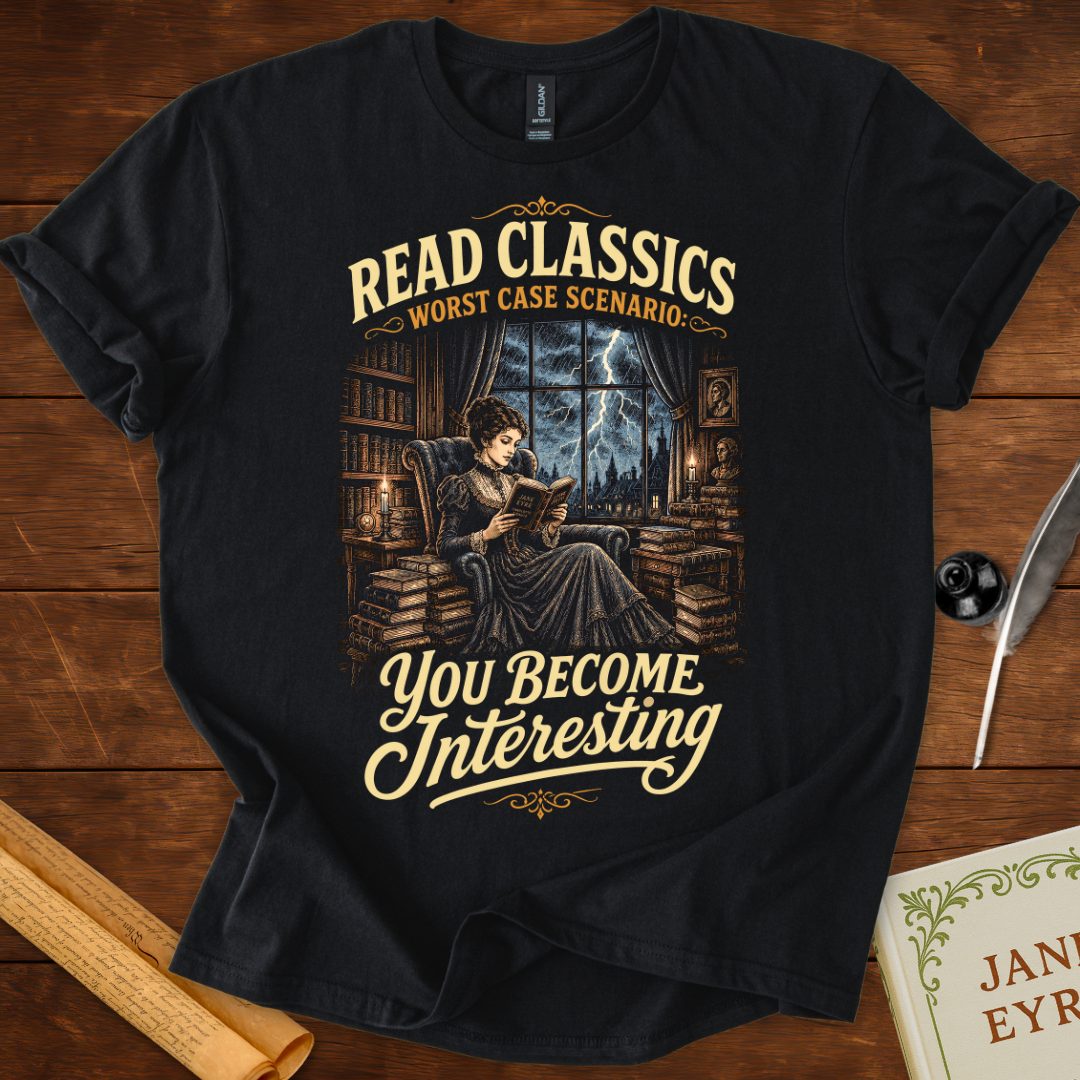 Read Classics, Worst Case Scenario – Female Book Lover Literary T-Shirt Black