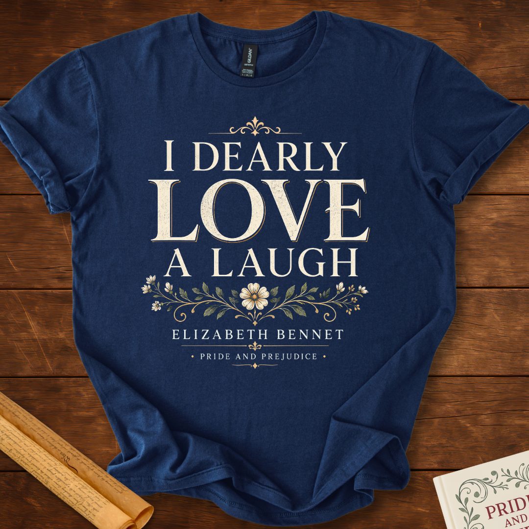 I Dearly Love a Laugh – Elizabeth Bennet Literary Quote T-Shirt Navy