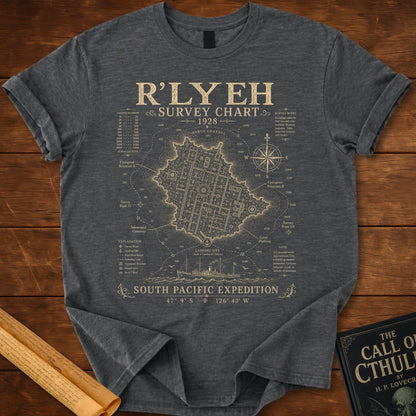 R'lyeh Survey Chart 1928 – HP Lovecraft T-Shirt Dark Heather Grey