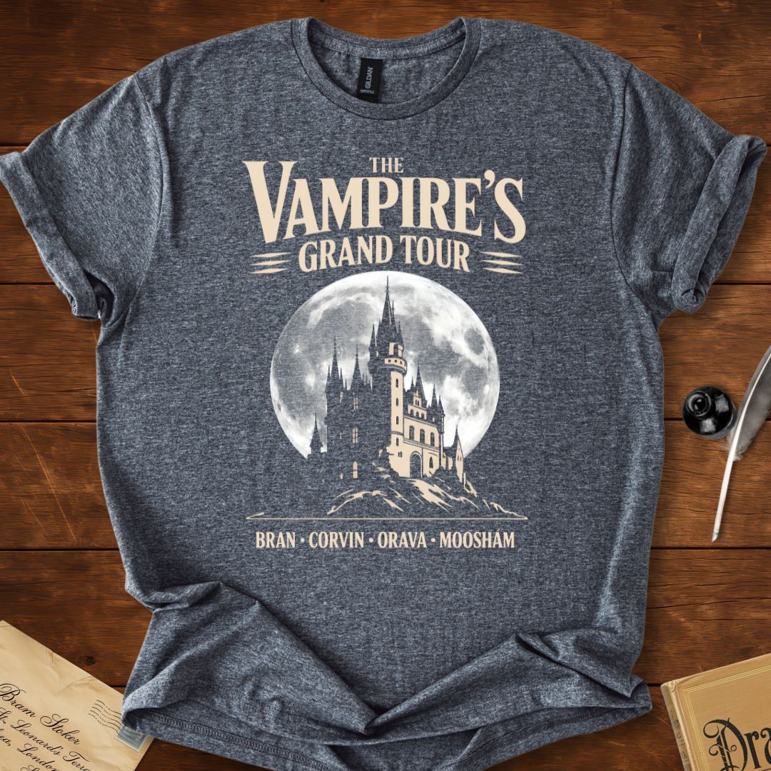 Dracula Vampire European Castles Tour T-Shirt Dark Heather Grey