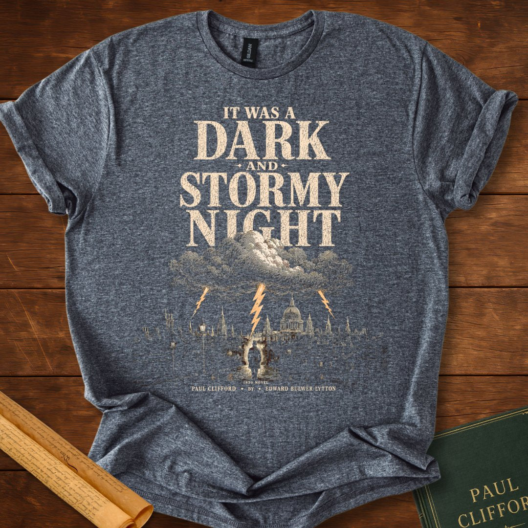 It Was a Dark Stormy Night | Paul Clifford (1830) | Literary Gothic T-Shirt Dark Heather Grey