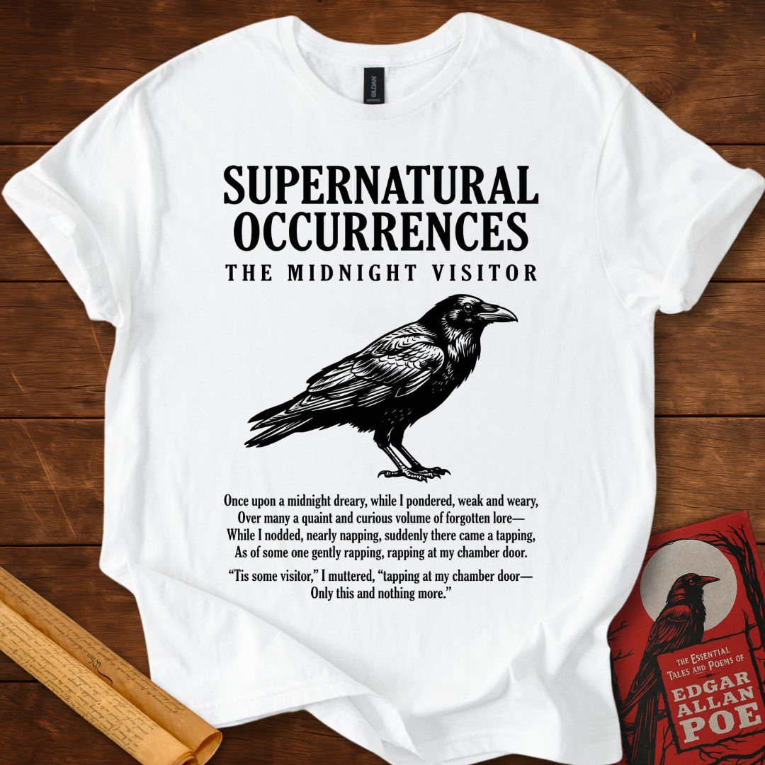 The Raven - The Midnight Visitor - Edgar Allan Poe T-Shirt White