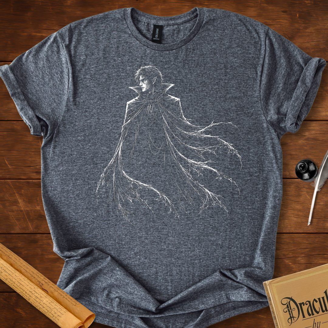 Dracula Cloaked in Darkness – Gothic Silhouette T-Shirt