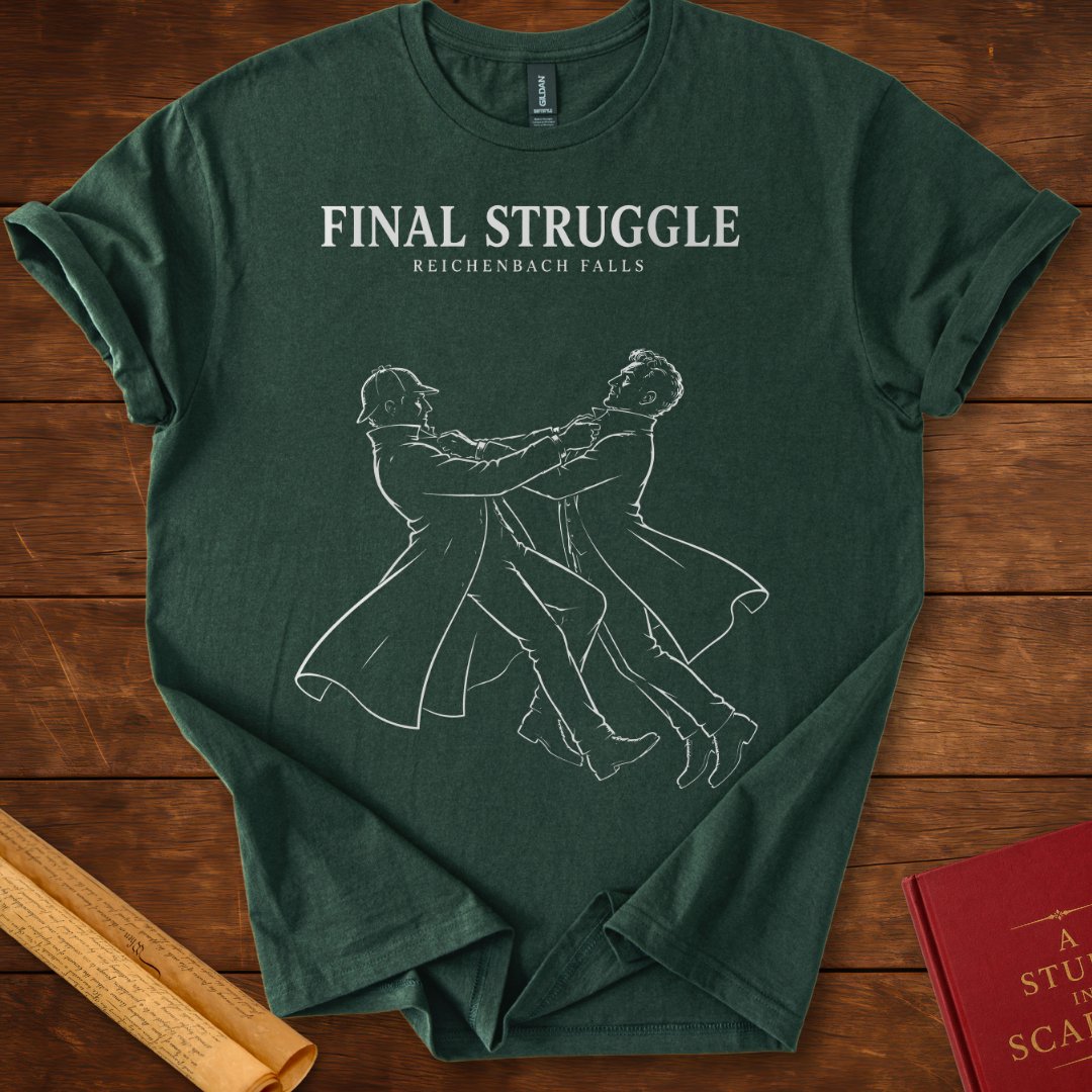 Sherlock Holmes Final Struggle Reichenbach Falls Silhouette T-Shirt Forest Green