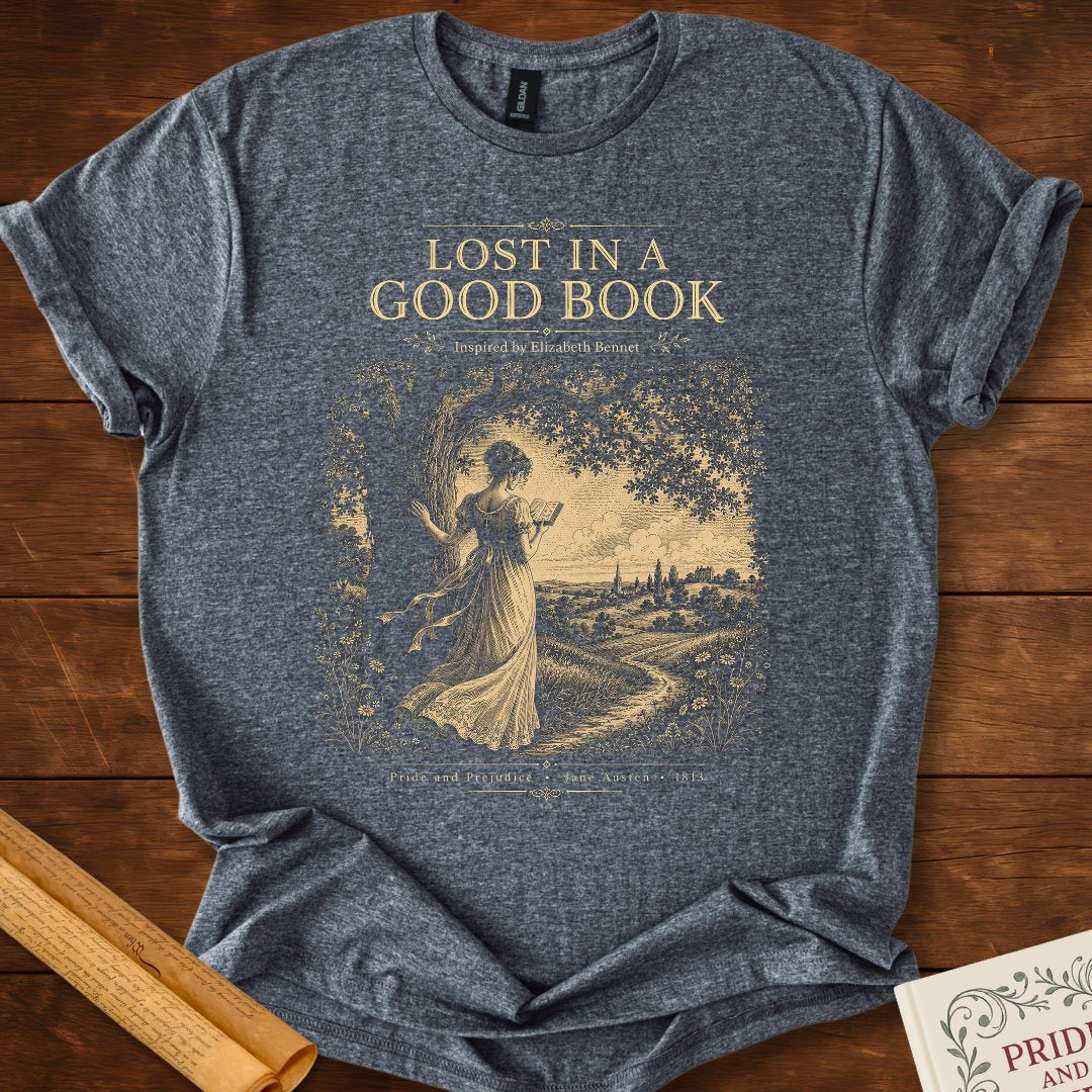 Lost In A Good Book – Elizabeth Bennet Literary T-Shirt Dark Heather Grey