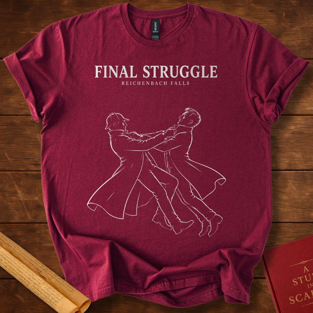 Sherlock Holmes Final Struggle Reichenbach Falls Silhouette T-Shirt Maroon