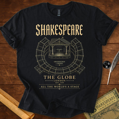 Shakespeare's Globe Theatre Blueprint T-Shirt – All The World's A Stage Black