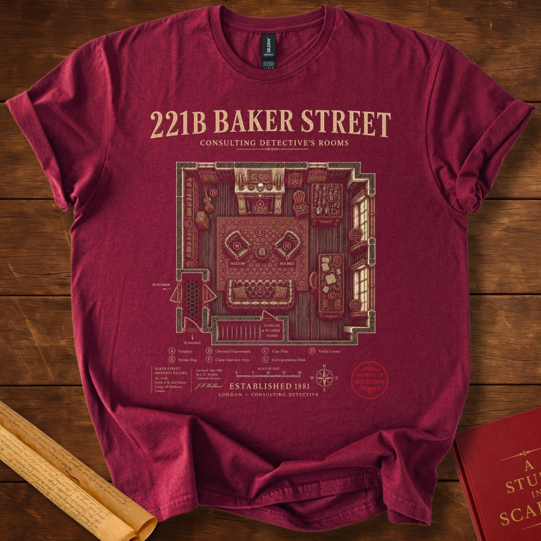 221B Baker Street – Sherlock Holmes Floor Plan T-Shirt