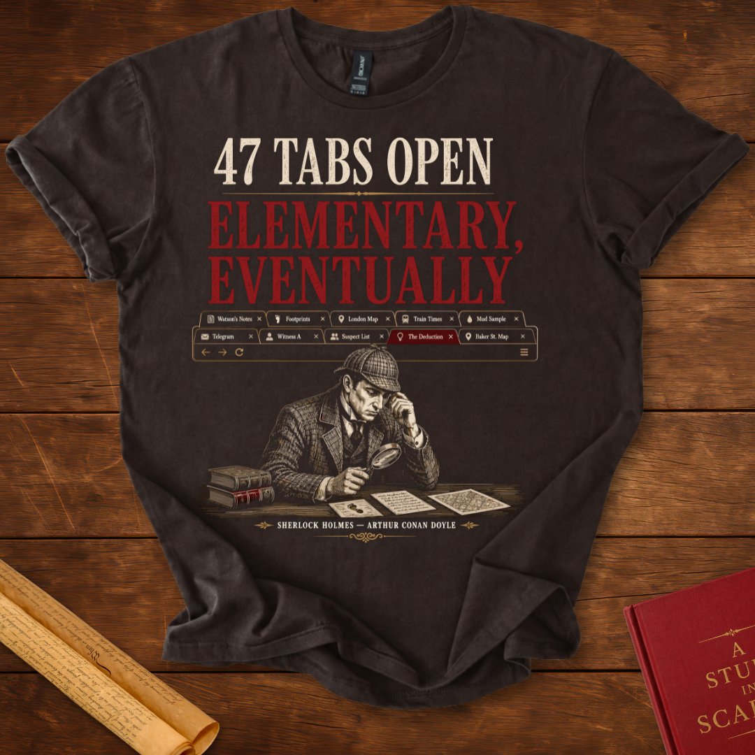 47 Tabs Open. Elementary, Eventually. Sherlock Holmes T-Shirt