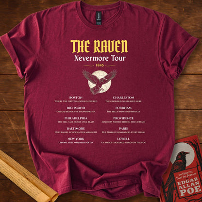 The Raven Nevermore Tour 1845 – Edgar Allan Poe Literary T-Shirt Maroon