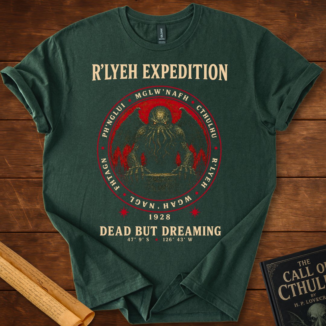 R'lyeh Expedition 1928 – Lovecraft Circular Design T-Shirt